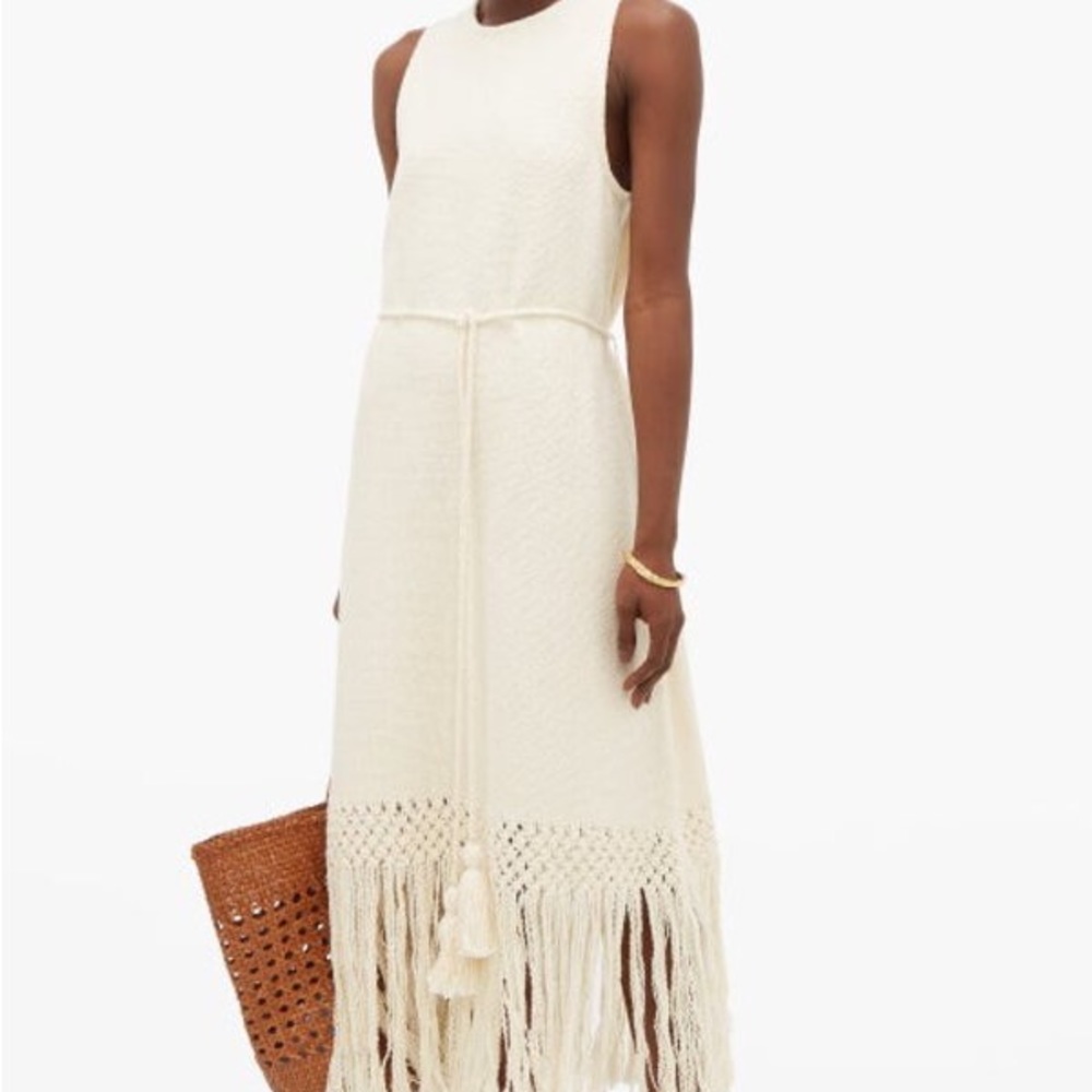 RHODE Cream Midi Dress with Fringe